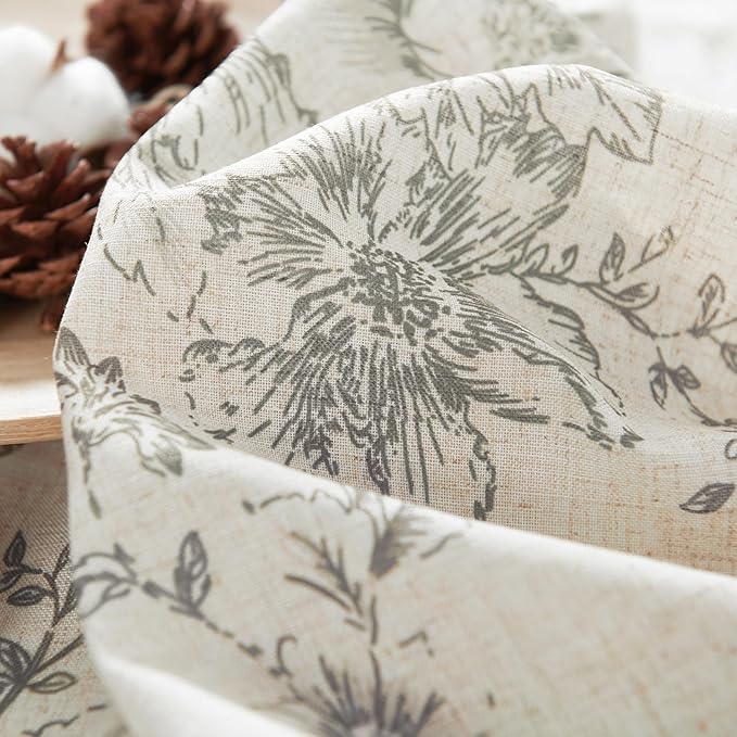 jinchan Lined Linen Blend Curtain Floral Curtains for Living Room 63 Inch Length Grey Peony Flower Printed Curtain Back Tab Farmhouse Patterned Drapes Bedroom Window Curtains Set 2 Panels