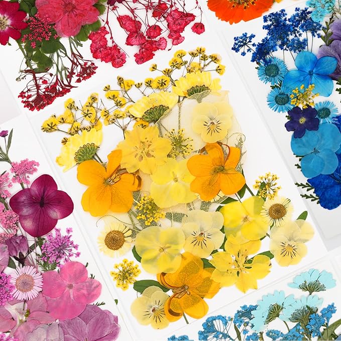 30Pcs Dried Pressed Natural Flowers for Resin Molds Real Pressed Flowers Dry Leaves Bulk Natural Herbs Kit for DIY Scrapbooking Art Crafts Jewelry Molds Candle Soap Making Nails Decor (Yellow)