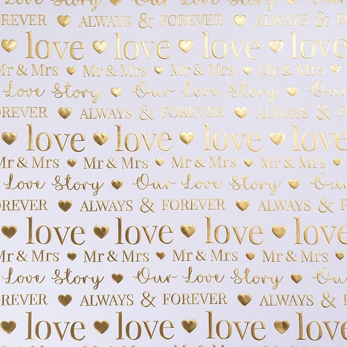 RUSPEPA Wedding Wrapping Paper Large Roll, Jumbo Roll, White and Gold Foil Love & Mr & Mrs Design, Romantic Gift Wrap for Wedding, Bridal Shower, Anniversary, Engagement, 30 Inches x 16.4 Feet