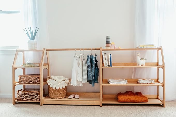 WOOD&ROOM Montessori Corner Shelf - 3 Tier Wooden Kids Bookshelf for Toddlers, Book Storage for Classroom, Toy Shelf Organizer, Small Bookshelf for Kids Room, Nursery Montessori Furniture
