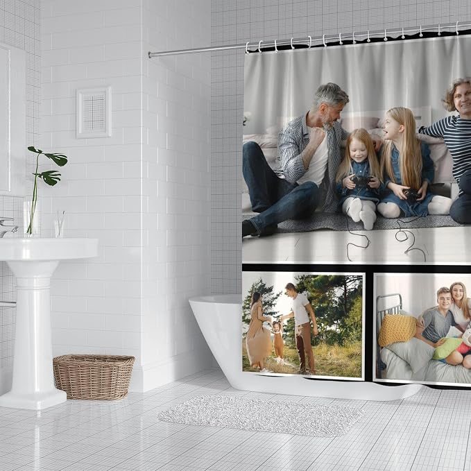 Personalized Shower Curtain Set Custom Photo Shower Curtains Modern Minimalist Home Bathroom Curtain Decor with 12 Hooks 72 Inch Wide * 72 Inch High