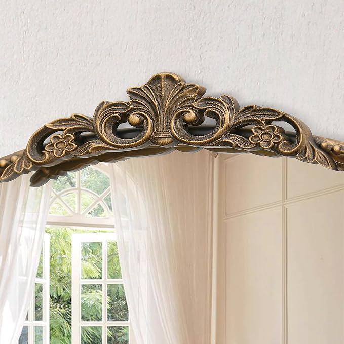 Micasso Vintage Wall Gold Mirror: 31"x 19" French Baroque Antique Mirror - Traditional Ornate Decorative Arched for Wall/Bathroom/Entryway/Fireplace/Hallway - Home Decor for Living Room