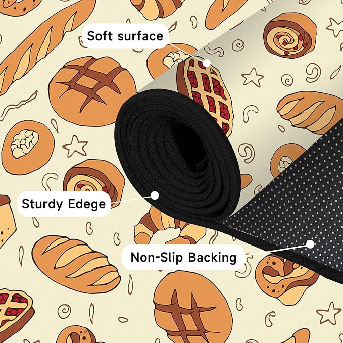 Cute Bread Area Rug 3D Cattoon Carpt Waffle Croissant and Muffin Rugs for Entryway Bedroom Living Room Kitchen Home Decor Washable Non Slip Floor Mat,2'x3'