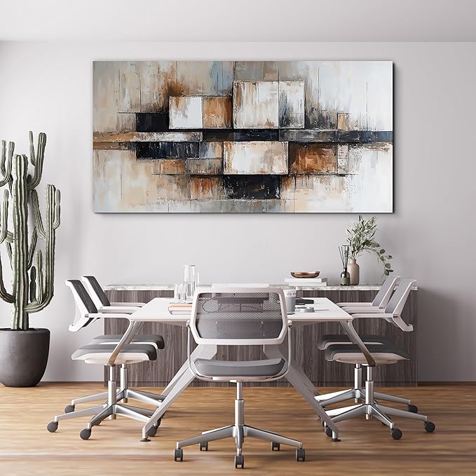 Large Abstract Geometric Decor Modern Abstract Geometric Beige And Black Wall Art Decorations Wall Art For Living Room Art Wall Canvas Wall Art Prints For Bedroom And Office Wall Decor 24 X 48 Inch