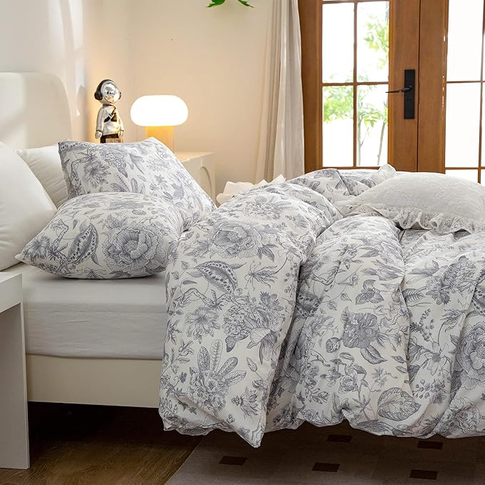 Twin Comforter Set Flowers 2 Pieces Soft Bedding Comforter Garden Style Vintage Floral Print Botanical Flower Comforter Set for All Seasons 1 Comforter and 1 Pillowcases (Flower, Twin)