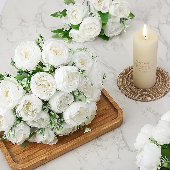 8 Pack White Peonies Artificial Flowers, Fake Silk Hydrangea Bouquet for Bridal Wedding Home Table Decor Reusable Dining Opening Ceremony Birthday Arrangement Faux Floral