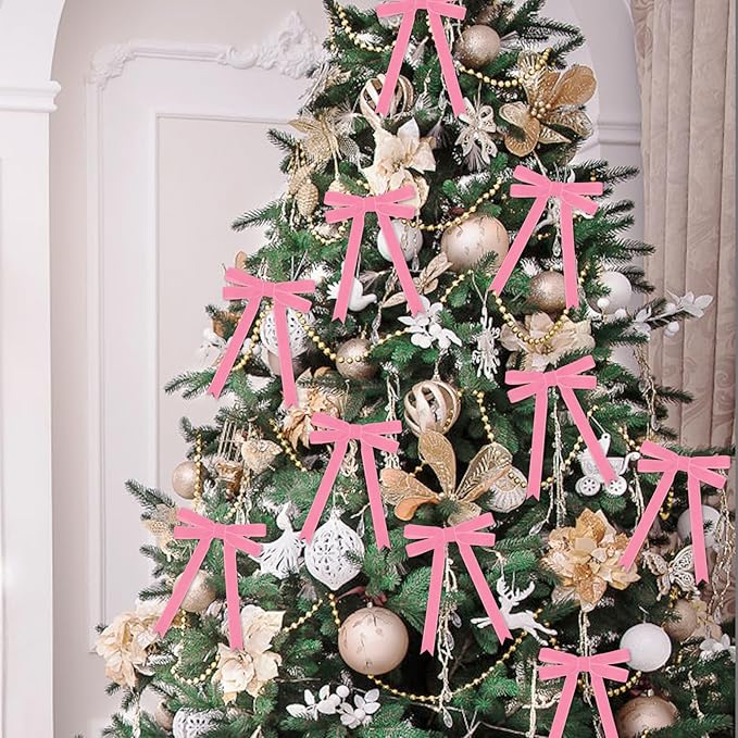 10 Yards Pink Velvet Ribbon for Christmas Tree,5/8 Inch Velvet Christmas Ribbon for Gift Wrapping Crafts Bow Wreath Holiday Decorations (Pink)