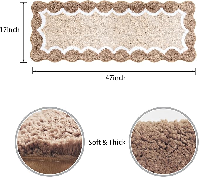 Cute Scalloped Beige Bathroom Rugs Mat,Non Slip Absorbent Quick Dry Bath Mats for Shower Room,Microfiber Bath Mats for Bathroom Floor Washable Carpet for Shower Tub Sink Bedroom,17"x47"