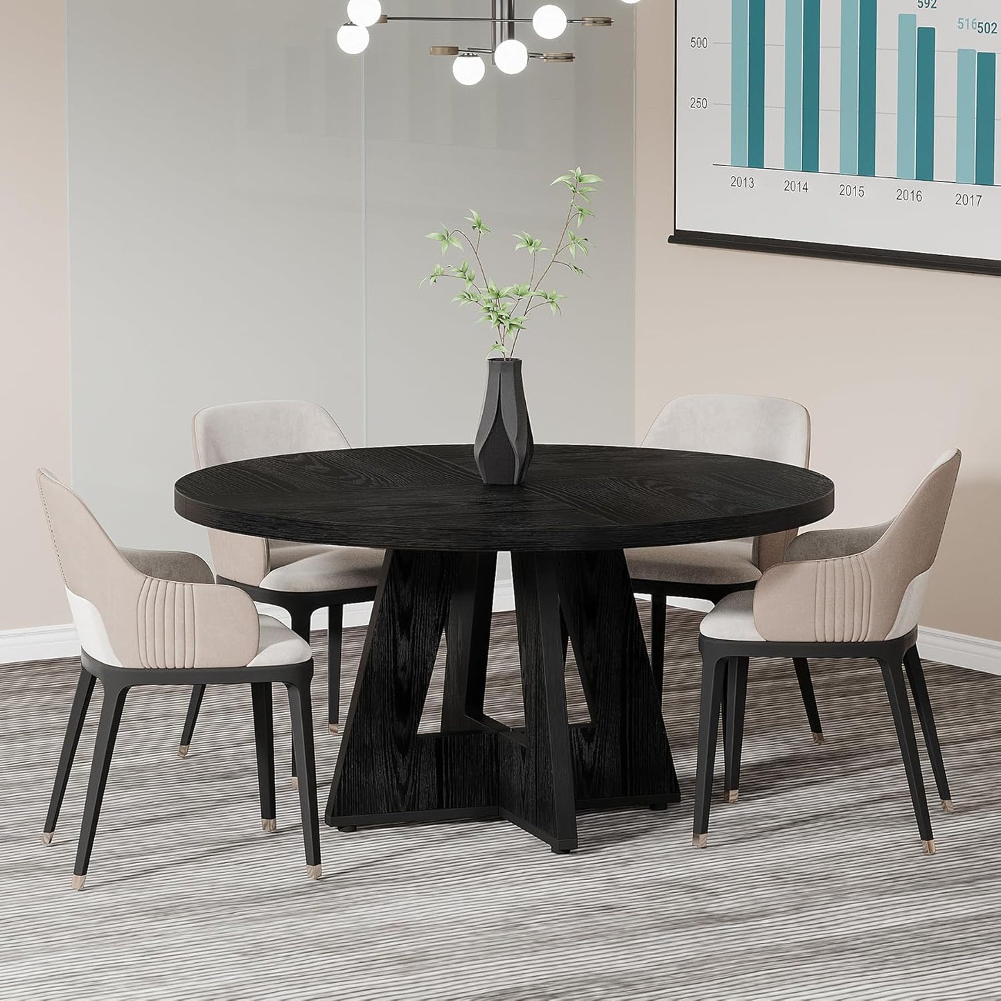 Tribesigns 47-Inch Round Conference Table - Stylish Wooden Meeting Table for 4-6 People | Black Finish