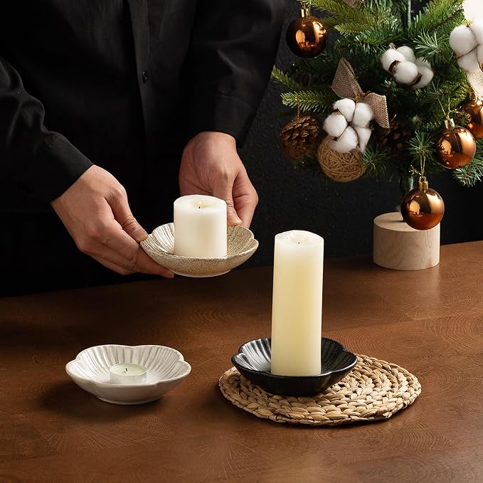 Ceramic Pillar Candle Holder, Candle Tray for Incense, Palo Santo Holder, Tealight Candle Holder, Candle Stand for Home Decoration Display, Halloween Christmas Wedding Parties, 1 Pack (Camel)