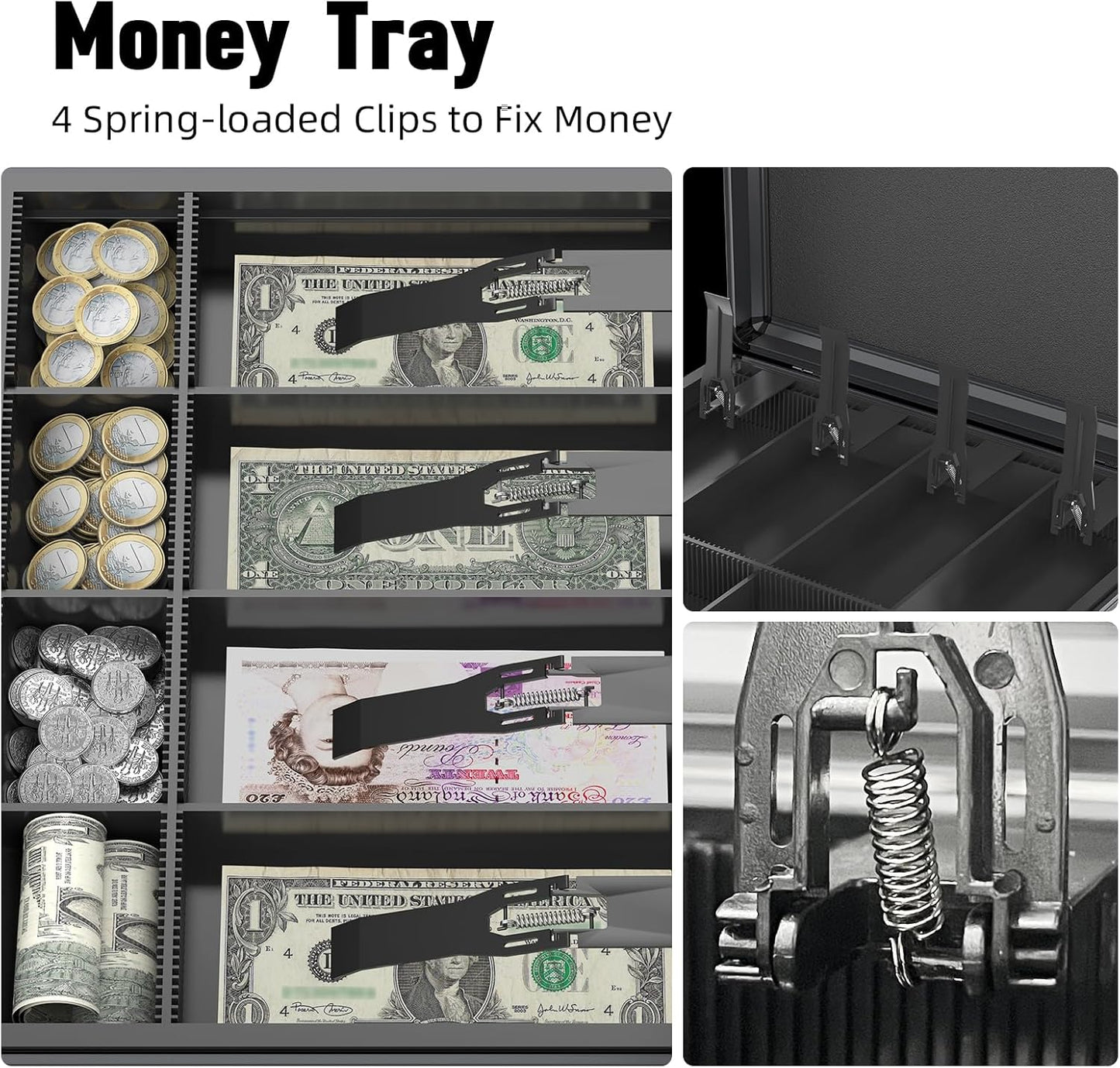 Skiennix Locking Cash Box - Secure Money Safe with Tray & Key | Extra Large Black Organizer