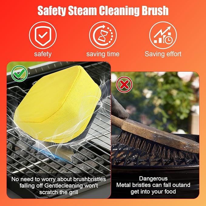 Grill Brush Bristle Free with 2 Replaceable Heads, Steam-Enhanced Scraper for Cast Iron & Stainless Steel Grates, Safe Non-Scratch Barbecue Cleaner for Outdoor Grills