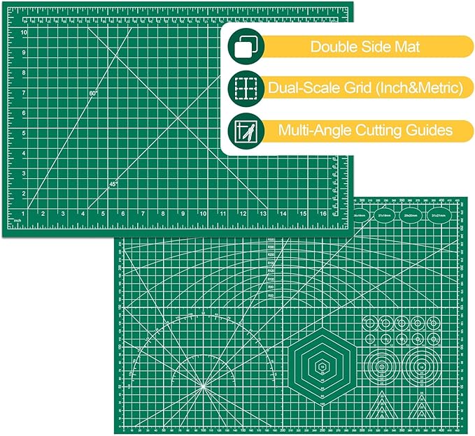 10 Pack Self Healing Cutting Mat 12" x 18" Rotary Cutting Sewing Mat A3, 5-Ply Cutting Board for Crafting, Sewing, Scrapbooking, Quilting and Precision Cutting
