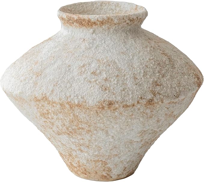 CozyWel Handmade Rustic White Ceramic Vase Decorative Flower Vase, Textured Pottery Vase for Centerpieces, Kitchen, Living Room, Bedroom Decor Gifts
