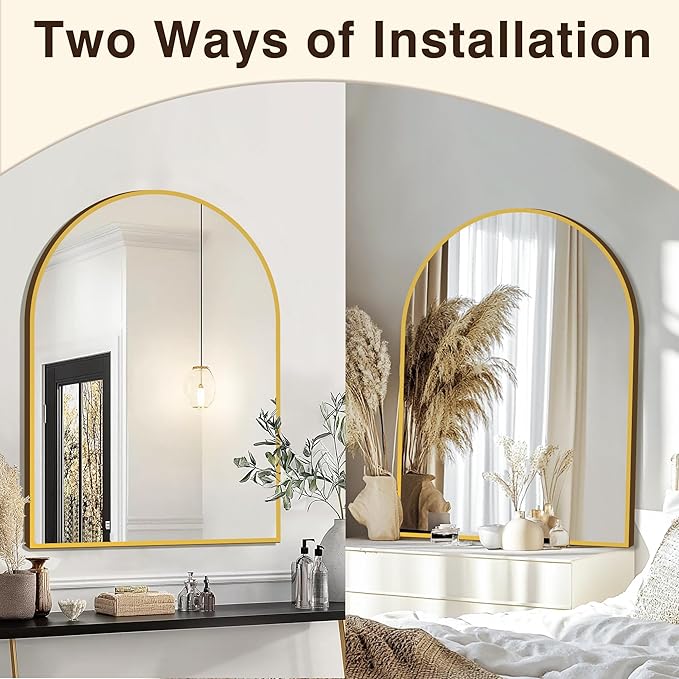 FICTOR Bathroom Mirror for Wall, Arched Vanity Bathroom Mirror for Over Sink, Metal Framed with HD Shatter-Proof Glass for Entryway, Living Room,Bedroom(30” x 40”, Gold)