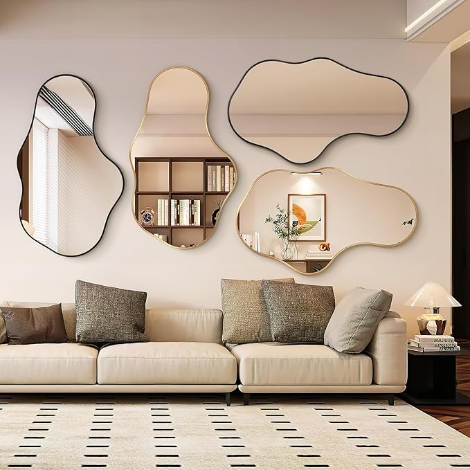 Dorlicecass Mirror Full Length - Wall Mirrors Decorative 26"x 43" Asymmetrical Abstract Aviation Aluminum Alloy Frame Unique for Bathroom, Bedroom, Living Room, Cloakroom, Entryway Black