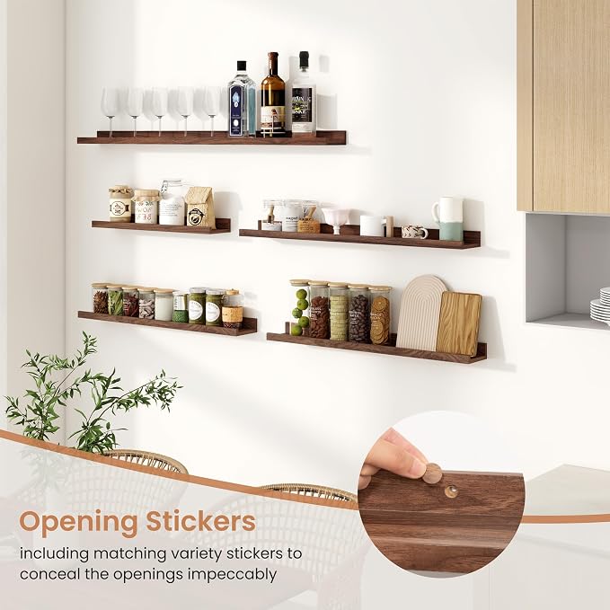 Dreamland Picture Ledge Shelf for Wall, Floating Shelves Set of 2, 24 Inch Long Floating Shelves with Lip for Living Room, Bedroom, Bathroom, Kitchen, Walnut
