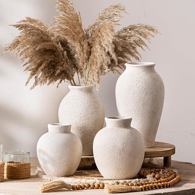 Vanselia Ceramic Flower Vase Home Decor - Large Farmhouse Table Vases Rustic Vintage Living Room Kitchen Bedroom Decorations for House Book Shelf Office Coffee Desk Dining Fireplace (9" Rustic)