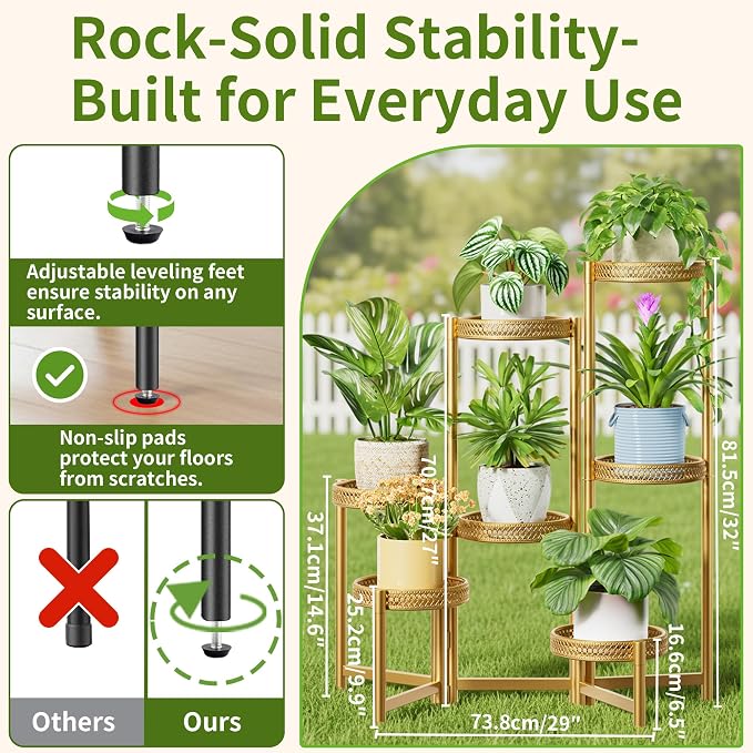 7 Tiered Metal Corner Plant Stand Indoor Outdoor, Tall Large Folding Rack with Rust Proof 10 Inch Wide Tray, Heavy Duty Flower Shelf for Multiple Plants for Patio - GoldWave