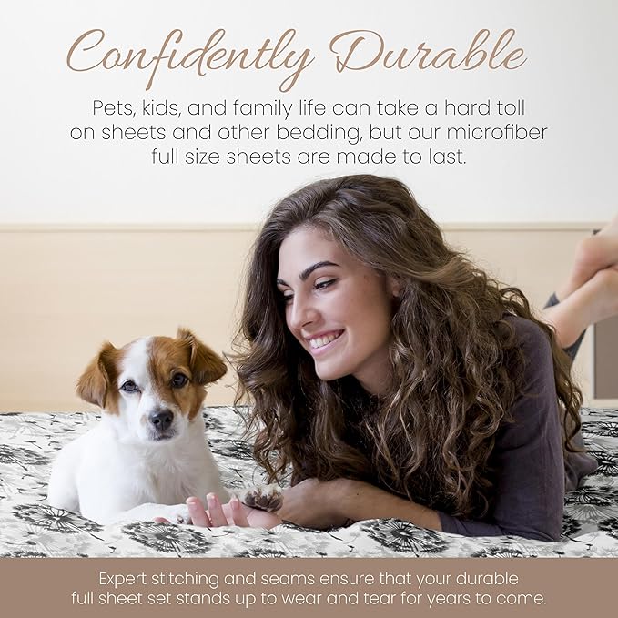 Linen Market Double-Brushed Patterned Microfiber Full Sheet Set 4 Piece – Oeko-TEX Certified Ultra Soft & Wrinkle-Free - 16" Deep Pocket Sheets - Easy Care Full Size - Make a Wish Light Gray