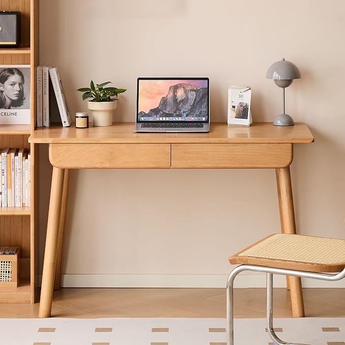 YESWOOD Solid Wood Desk, Mid Century Modern Computer Desk, Office Desk with Drawers for Home Office Study Vanity 41.33" W