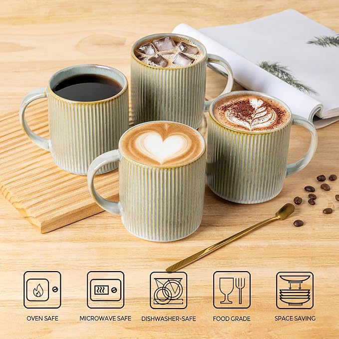 theterra Ceramic Coffee Mugs Set of 6, 14.2oz Handmade Coffee Cups with Handle for Latte, Tea, Milk, Beer, Hot Cocoa, Desert Sage