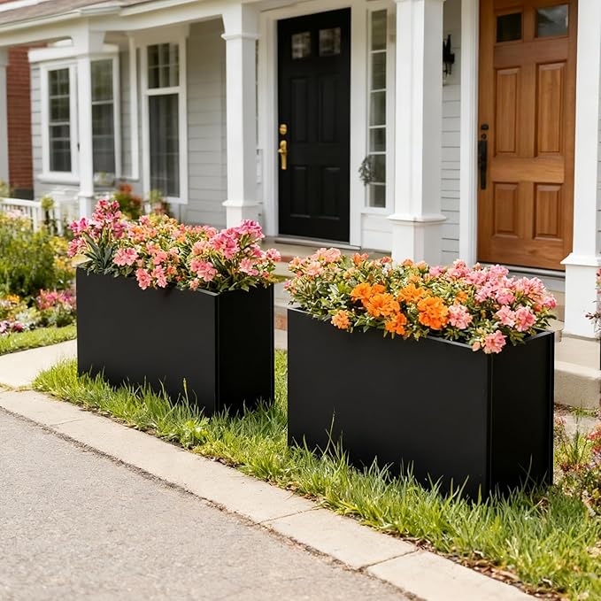 Black Steel Metallic Heavy Planter 36" x 15" x 24" for Outdoor Plants Metal Rectangular Outdoor Planter Spliced Flower Box with Partitions for Outside,Indoor,Garden (Black, 36 * 15 * 24)