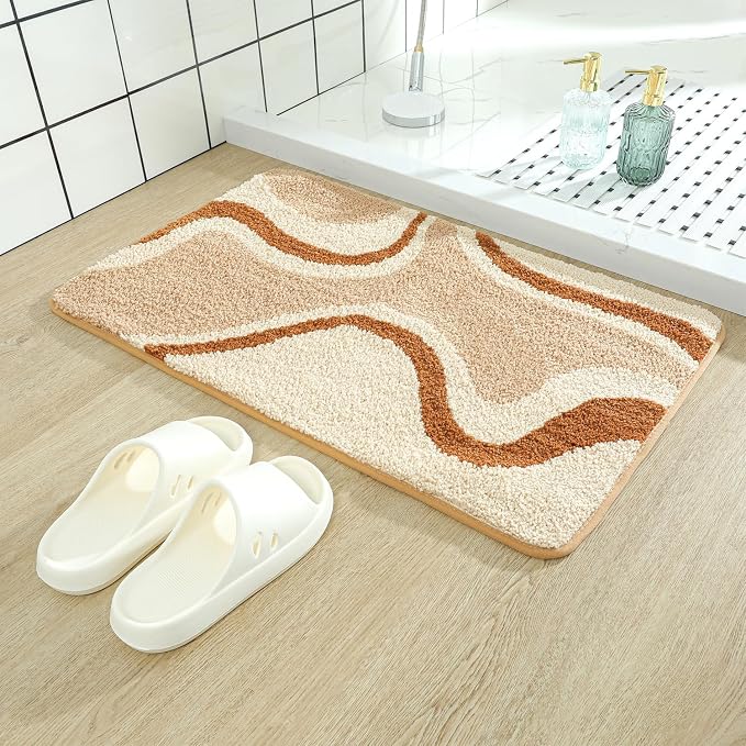 Striped Wavy Bath Mat - Super Absorbent, Soft and Thick, Rubber Backing Non-Slip, Machine Washable Shower Rug, Bath Mat, Bathroom Home Decor Accessories, 16"x24" (40x60cm)
