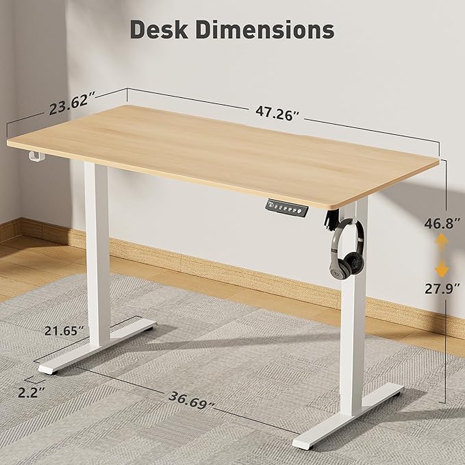 48 x 24 Inch Electric Standing Desk Adjustable Height, Sit Stand Desk, Stand up Desk for Home Office, Computer Workstation (Spliced Desktop,Oak)
