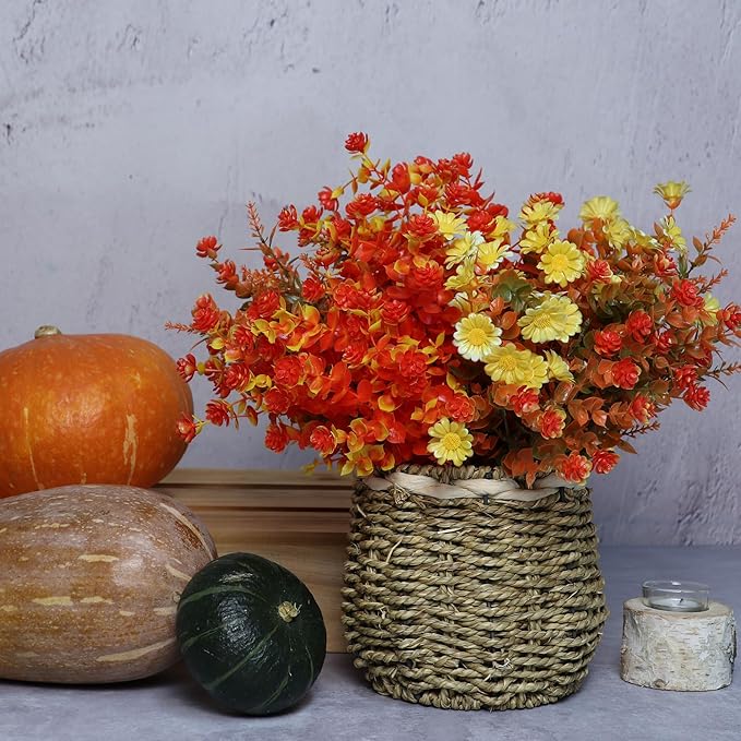 16 Bundles Artificial Plants Outdoor Fake Fall Flowers Mums for Garden Decor for Window Garden Office Patio Hanging Planter Pathway Front Porch (Mixed)