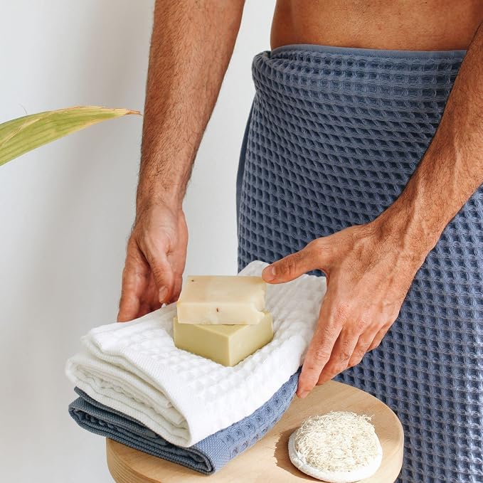 sea me at home Waffle Hand Towel – 100% Turkish Cotton, Quick-Dry, Soft and Absorbent Bathroom Towel (Denim)