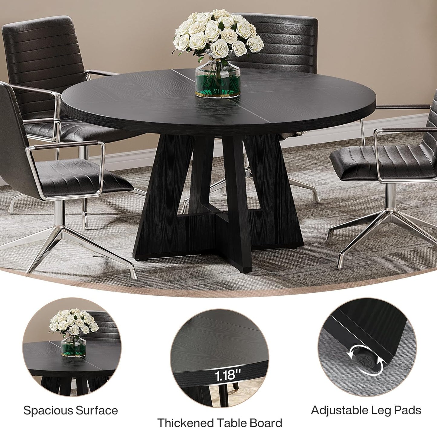 Tribesigns 47-Inch Round Conference Table - Stylish Wooden Meeting Table for 4-6 People | Black Finish