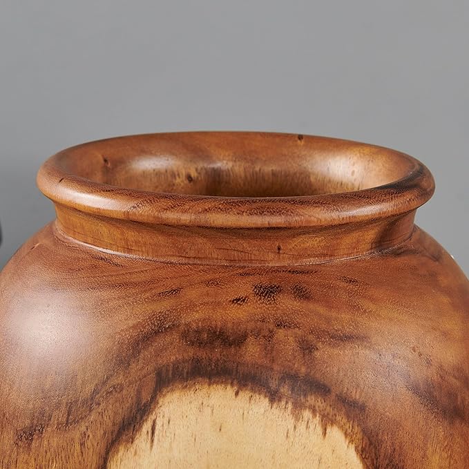 Greenage Natural Acacia Wood Vase Handmade 7.1" 7.1" x 19.7" Handcrafted Solid Wooden Table Flower Holder Rustic Decorative Tall Floor Vase for Living Room Balcony Home Decor