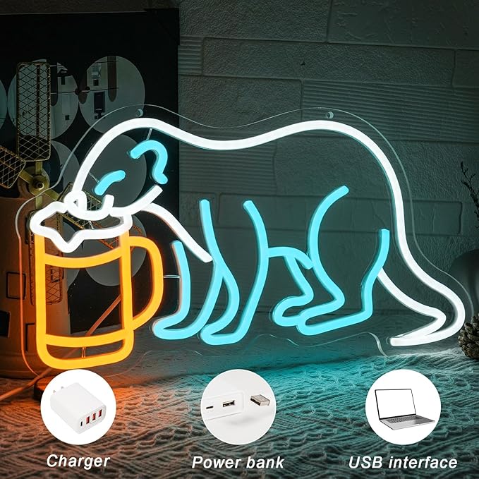 Ferret with Beer Neon Sign for Bar Wall Decor Beer Neon Lights Dimmable Ferret LED Light for Pub Decor Man Cave Decor Gift For Beer Lover
