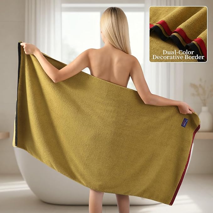 REDKISS 6 Piece Bath Towel Set, 100% Cotton, Soft Absorbent 600 GSM | Includes 2 Bath Towels, 2 Hand Towels & 2 Washcloths | Quick Dry | Contrast Border Design | Bathroom | Guest Bath & Apartment