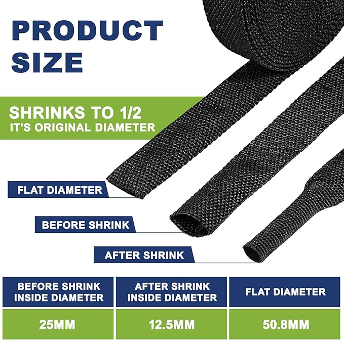 2:1 Heat Shrink Wire Loom Braided Cable Sleeves,Heat Resistant Fabric Woven Shrink Tubing Wiring Harness for Protection Automotive, Harness Cable, Cable Management (1"-16ft)