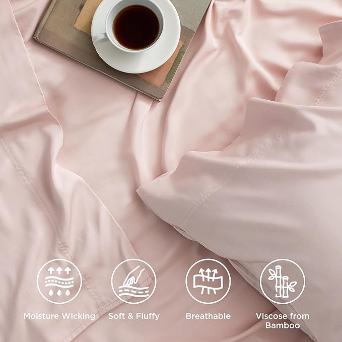 Bedsure Cooling Sheets Twin XL, Rayon Derived from Bamboo, Breathable & Soft Twin XL Sheet Sets, Deep Pocket Up to 16 Inches, Hotel Luxury Silky Dorm Bedding for Hot Sleepers, Pink