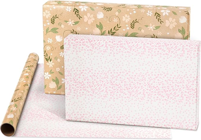American Greetings 160 sq. ft. Reversible Wrapping Paper Bundle for Weddings, Bridal Showers and All Occasions, Greenery and Love Text (4 Rolls, 30 in. x 16 ft.)