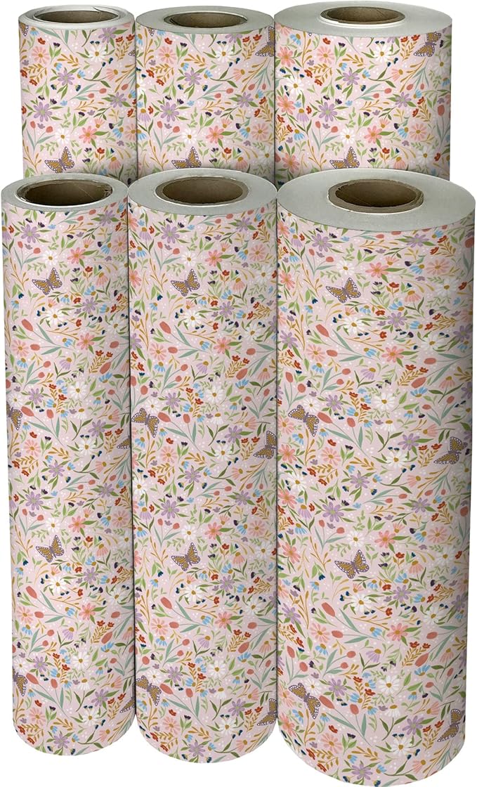 Jillson Roberts Bulk Gift Wrap, Everyday Gift Wrapping Supplies, Delicate Floral 1/4 Ream 208 feet x 24 inches