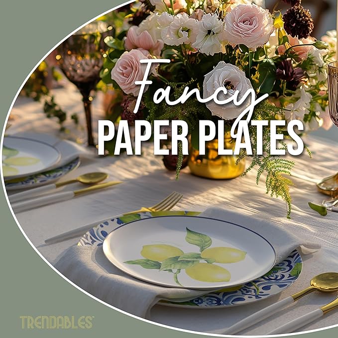 Trendables Floral Paper Plates 8.5 Inch & 10.5 Inch 80 Pcs Dinner Plate Set Fancy Disposable Plates for Party for 40 Guests 40 X 8 & 40 X 10 Large & Small Paper Plate Set for Parties Tuscan
