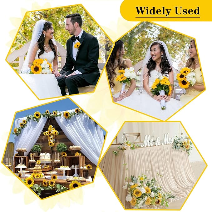 40pcs Fake Sunflower Heads with Stems, 4" Sunflower Artificial Silk Flower Heads for Party Baby Shower Wedding Making Handicrafts Home Decor(Yellow)