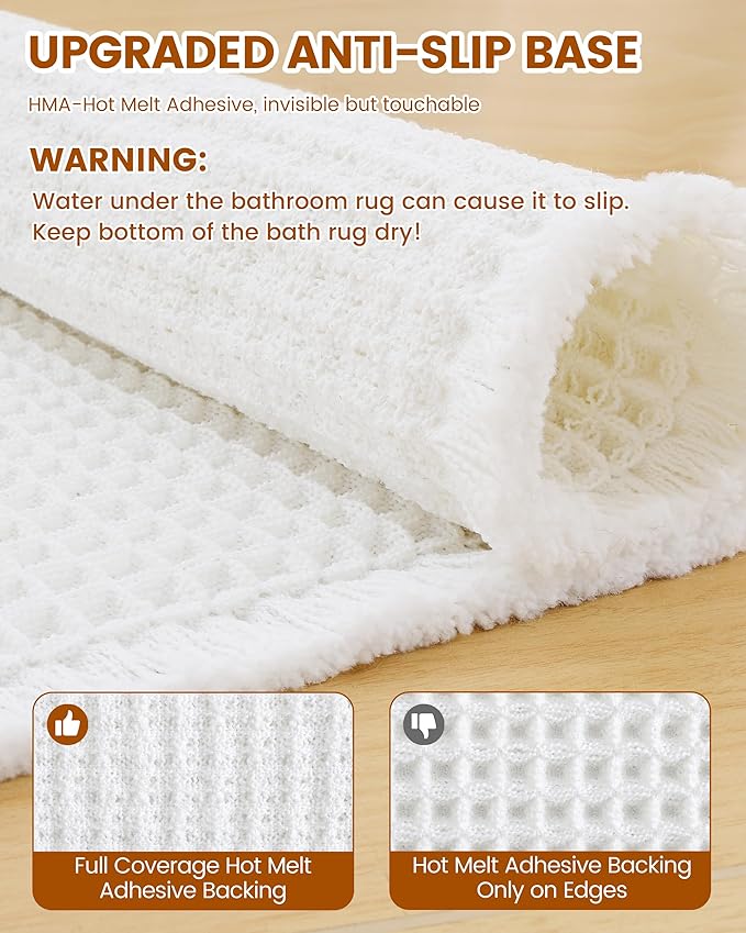 Smiry Waffle Bath Mat 59x35, Extra Soft Absorbent Bathroom Rugs, Non Slip Machine Washable Quick Dry Bath Rugs for Bathroom Floor, Tub, Shower, Home Decor Accessories, White