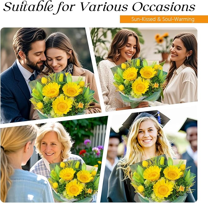 Preserved Sunflower Bouquet - Forever Flowers for Delivery, Long-Lasting Flower with Gift Box, Eternal flowers Bouquet for Mothers, Mom, Wife Anniversary Birthday Gifts for Women and Her