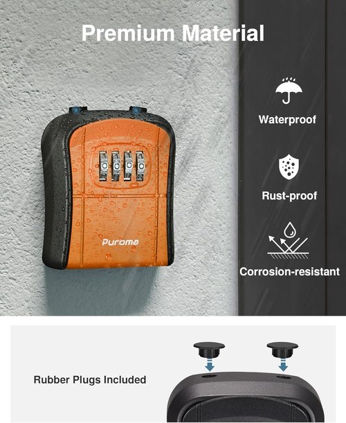 Puroma Key Lock Box - Portable Wall-Mounted Combination Safe for House Keys | Resettable Code, Orange