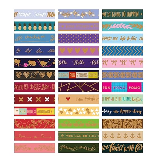 Songdao 36 Rolls Skinny Washi Tape Set Gold Foil Detailing Arts Adhesive Tapes Basic Patterns Decorative Masking Tape Sets for Craft, Kids, Scrapbook, DIY, Gift Wrapping (Bronzing Letters)