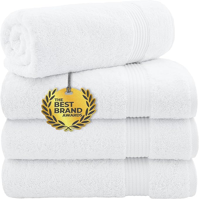 Cotton Paradise 4 Piece Turkish Bath Towels for Bathroom, Extra Large Soft Plush Towels Bathroom Set, White