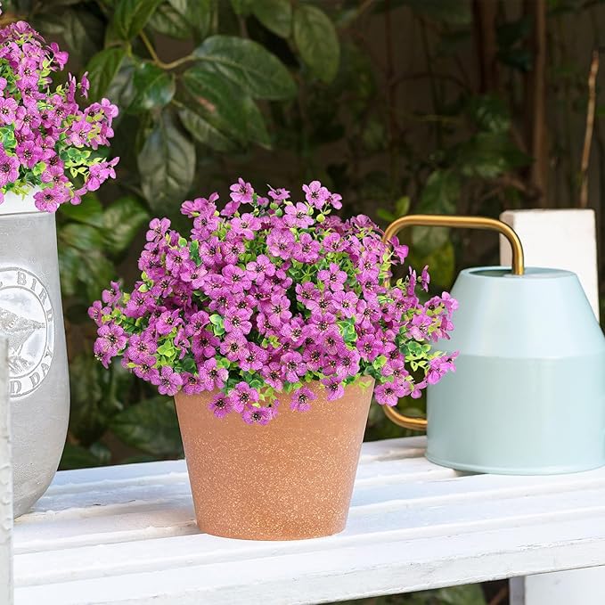 Artificial Flowers Outdoor Faux Plants UV Resistant Fake Patio Flowers Plastic Greenery Plnats Outside Bulk for Spring Garden Hanging Planter Home Vase Decor, 12 Bundles (Purple)