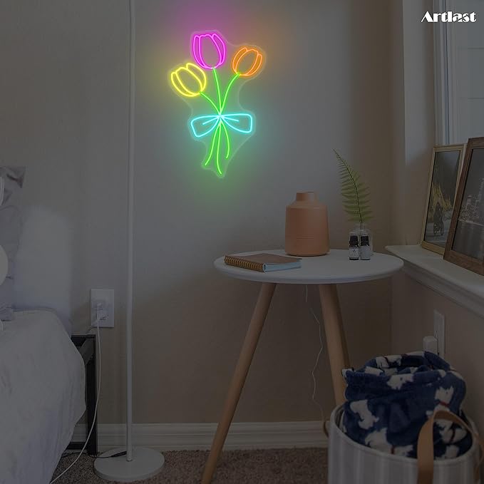 Tulip Flower Neon Sign for Wall Decor LED Tulip Lamp With Dimmable Switch Tulip Neon Night Light for Bedroom Wall Decor Flower Shop Decor Tulip Sign for Living Room Party Decoration