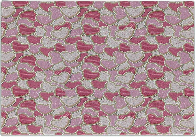 Ambesonne Valentines Cutting Board, Heart Shaped Cookies Surprise Tasty Goodies for Valentines Day, Decorative Tempered Glass Cutting and Serving Board, Small Size, Magenta Pale Pink Pale Brown