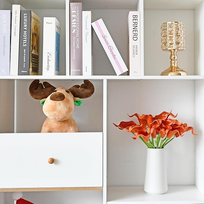 Mandy's PU Burnt Orange Calla Lily Artificial Flowers 20 Stems 13.5in Faux Realistic Centerpiece for Thanksgiving and Christmas Decorations DIY Bridal Bouquet Home Décor